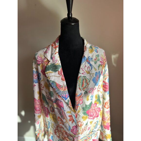 PERRY ELLIS Floral Print Linen Single Breasted Long Line Blazer Size 6 - Picture 2 of 8